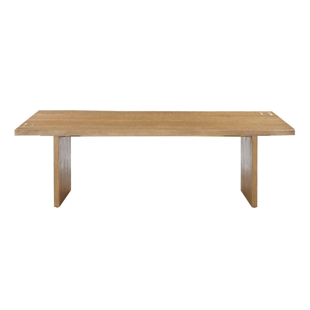 Rux 95 Inch Dining Table Rectangular Live Edge Wire Brushed Brown Wood BM309098