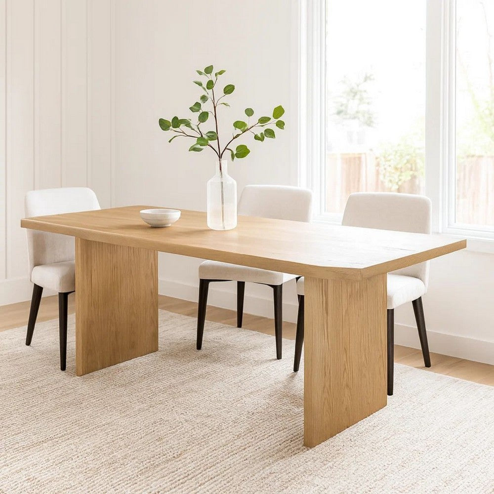 Rux 95 Inch Dining Table, Rectangular, Live Edge Wire Brushed Brown Wood