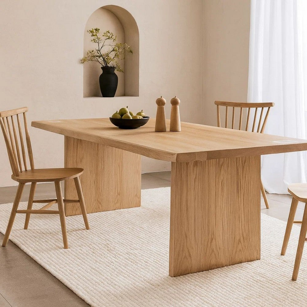 Rux 95 Inch Dining Table, Rectangular, Live Edge Wire Brushed Brown Wood