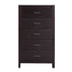 Nevi 56 Inch Tall Dresser Chest, 5 Drawers, Chrome Bar Handles, Brown Wood