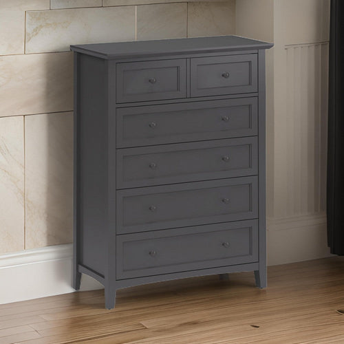 Fritz 54 Inch Tall Dresser Chest, 5 Drawers, Stepped Handles, Gray Wood