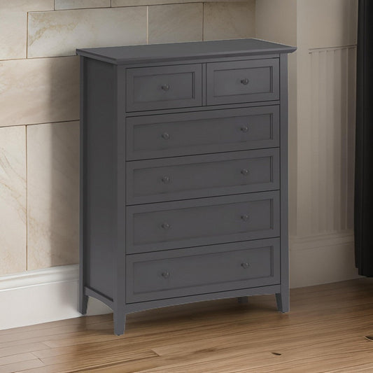 Fritz 54 Inch Tall Dresser Chest, 5 Drawers, Stepped Handles, Gray Wood