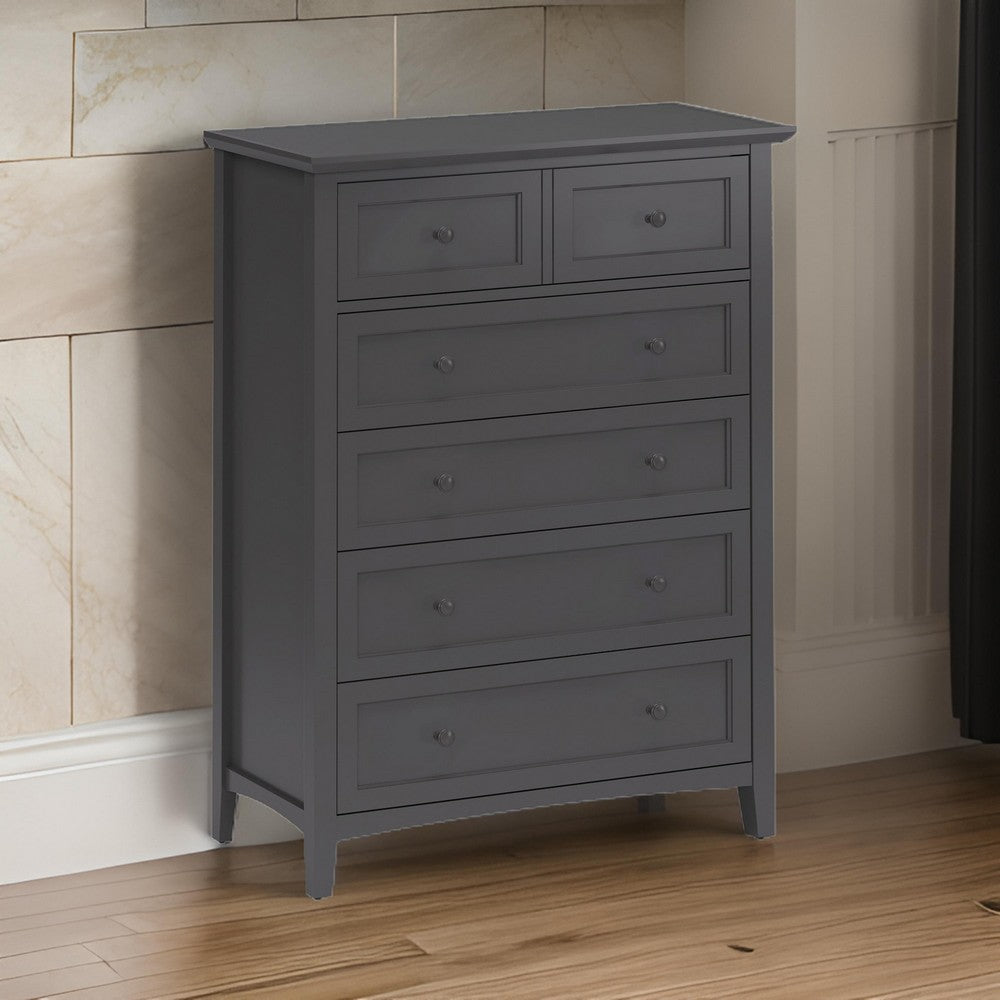 Fritz 54 Inch Tall Dresser Chest, 5 Drawers, Stepped Handles, Gray Wood