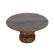 Rise 36 Inch Coffee Table, Round Top and Stacked Pedestal Base, Brown Wood