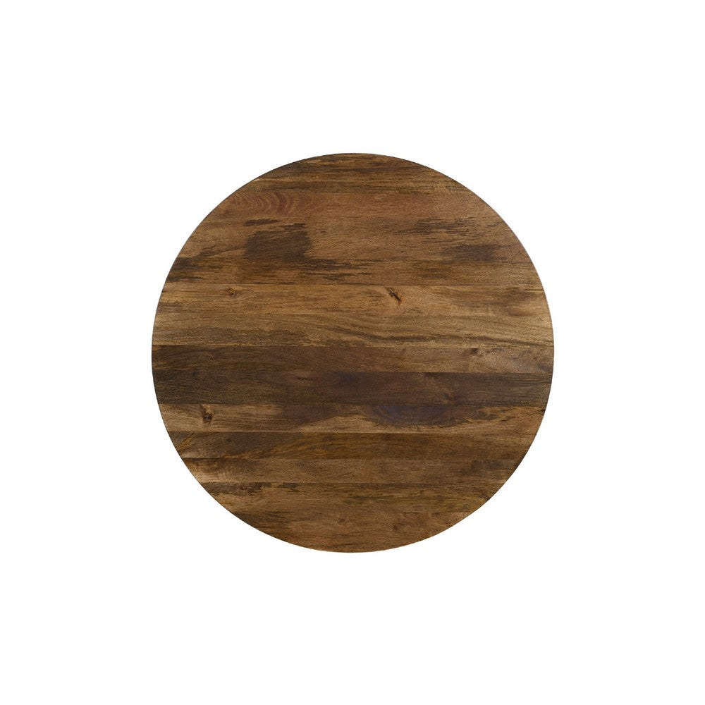 Rise 36 Inch Coffee Table, Round Top and Stacked Pedestal Base, Brown Wood