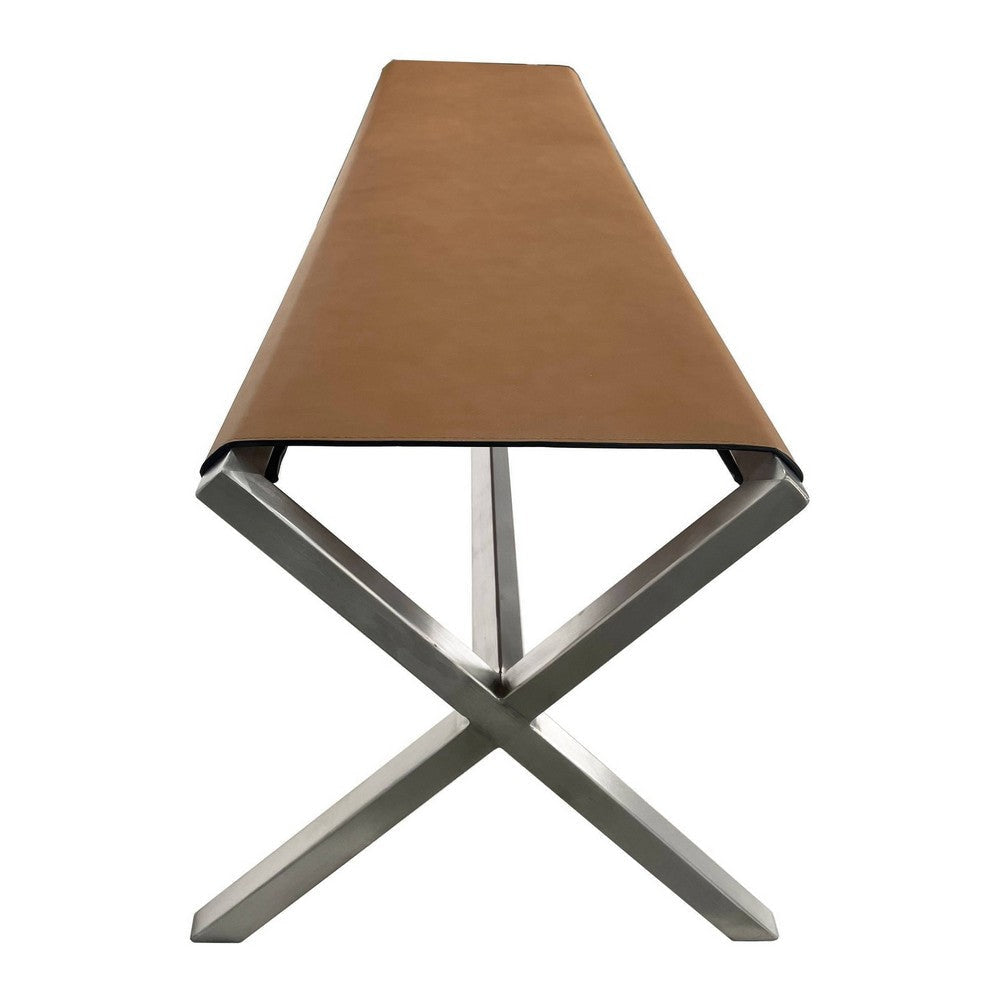 Rux 62 Inch Dining Bench Faux Leather Seat Steel Legs Director Style BM309109