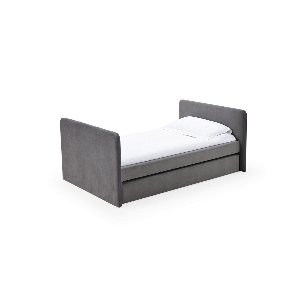 Cave Daybed, Gray Velvet Upholstery, Modern Design, Caster Mounted Trundle