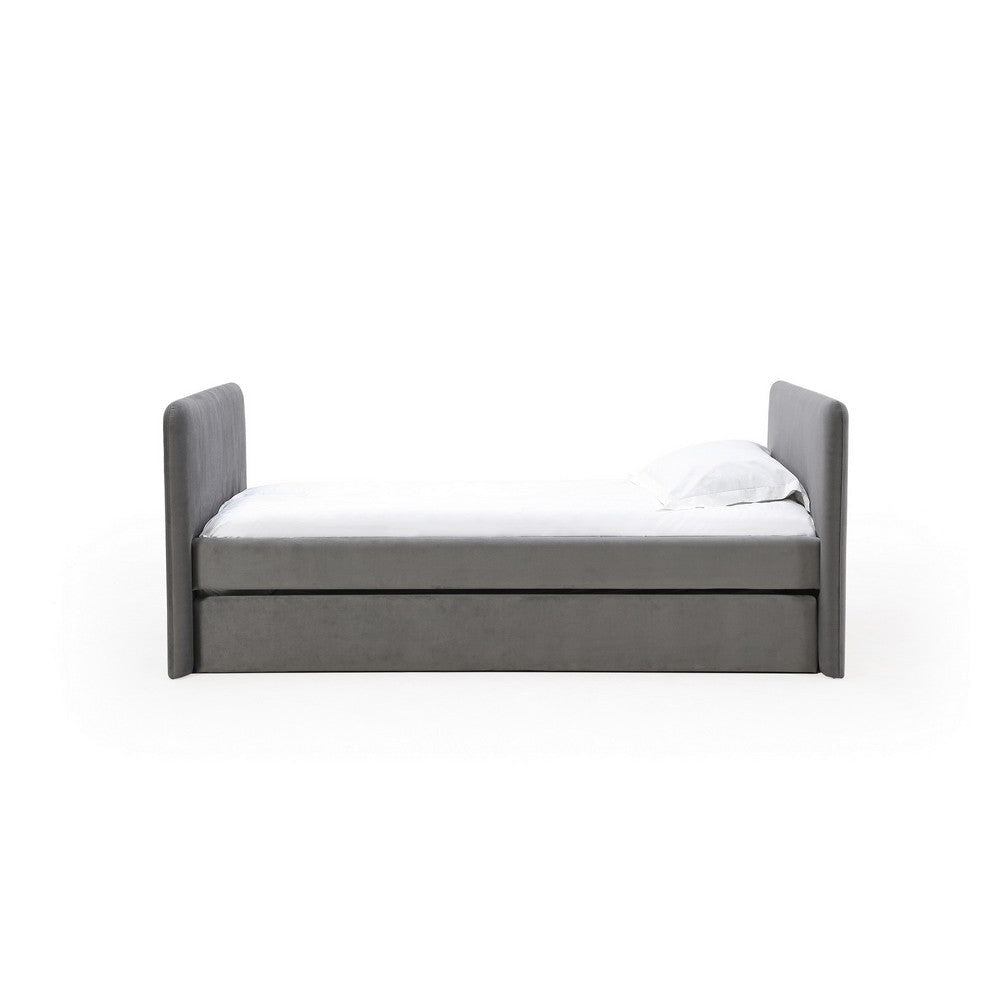 Cave Daybed Gray Velvet Upholstery Modern Design Caster Mounted Trundle BM309115