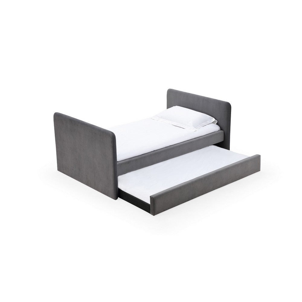Cave Daybed Gray Velvet Upholstery Modern Design Caster Mounted Trundle BM309115