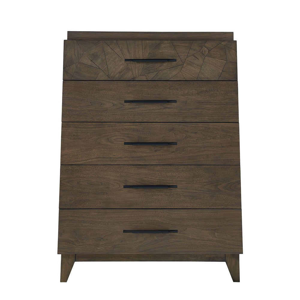 Dee 54 Inch Tall Dresser Chest 5 Drawers Wood Grains Dark Brown Wood BM309121