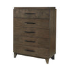 Dee 54 Inch Tall Dresser Chest 5 Drawers Wood Grains Dark Brown Wood BM309121