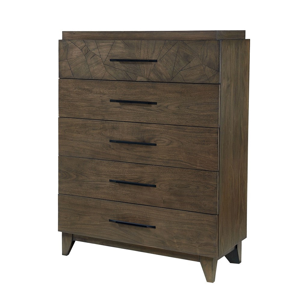Dee 54 Inch Tall Dresser Chest 5 Drawers Wood Grains Dark Brown Wood BM309121