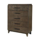 Dee 54 Inch Tall Dresser Chest 5 Drawers Wood Grains Dark Brown Wood BM309121