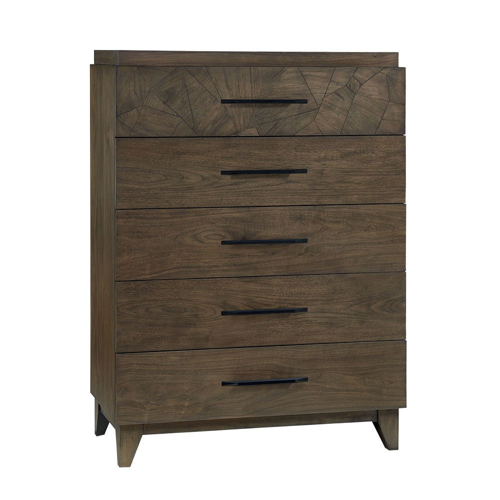 Dee 54 Inch Tall Dresser Chest, 5 Drawers, Wood Grains, Dark Brown Wood