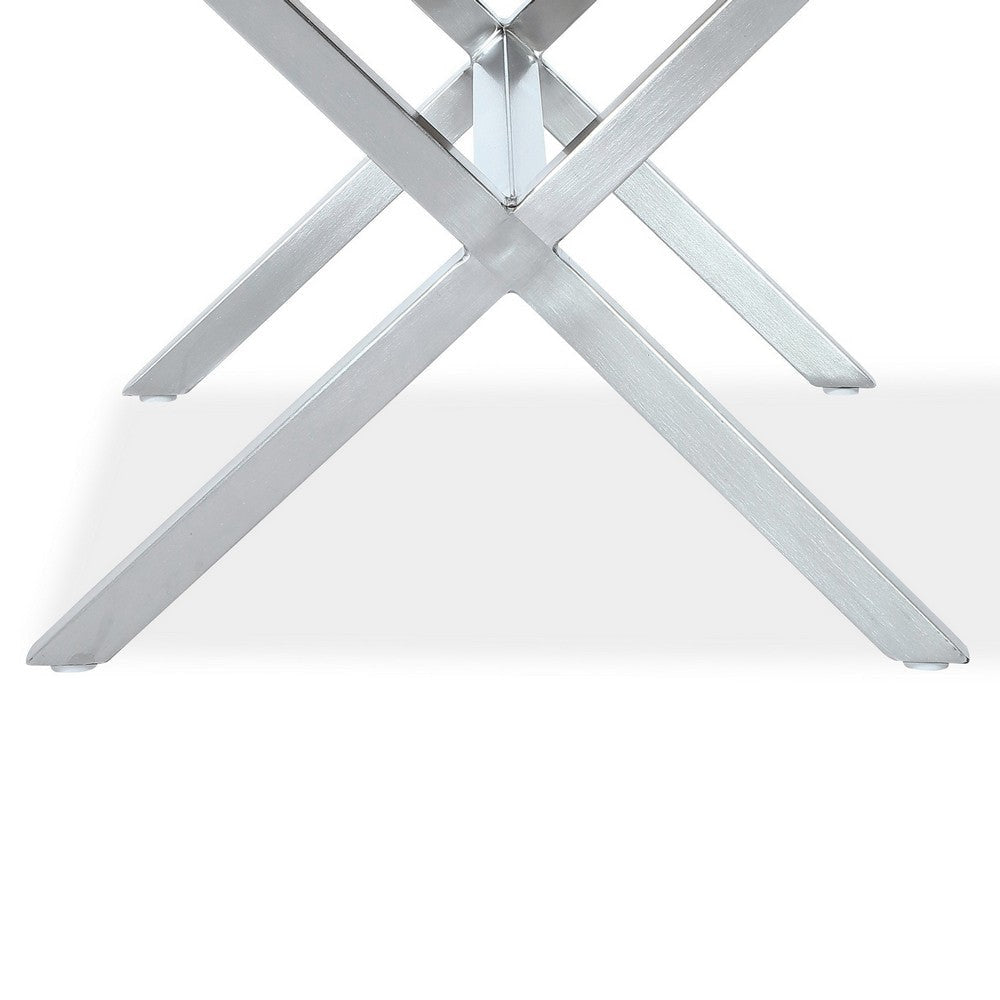 Rux 22 Inch Stool with Steel Crossed Legs and Faux Leather Seat Brown BM309122