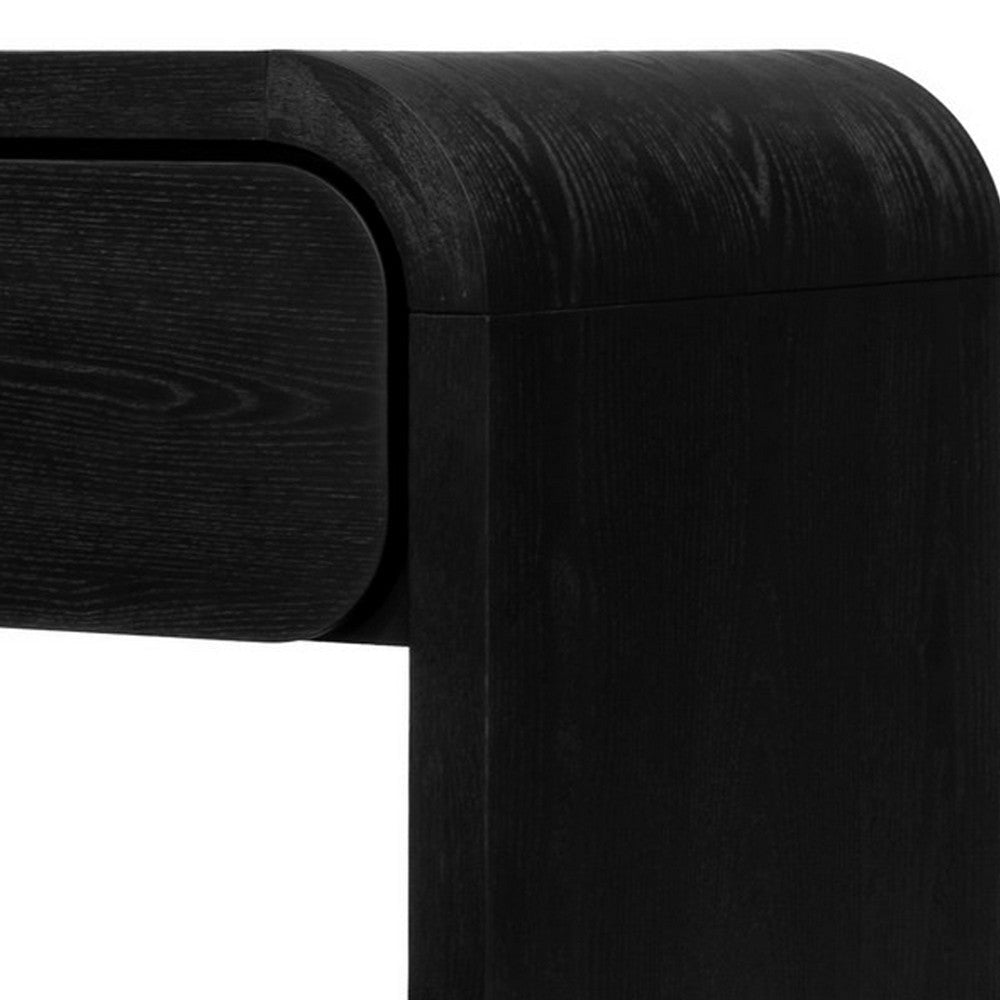 Cave 26 Inch Nightstand Curved Side Panel 1 Drawer Black Wood Finish BM309126