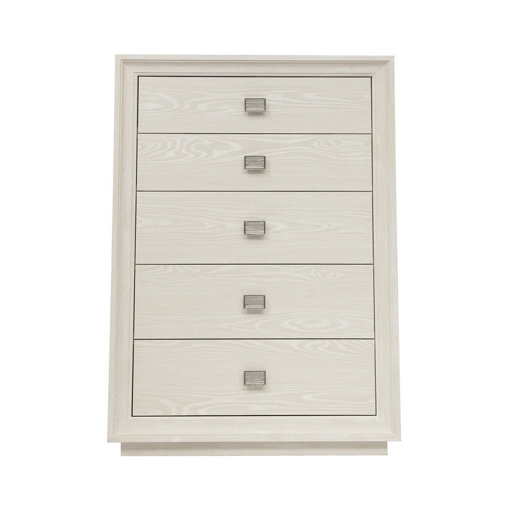 Maxi 54 Inch Tall Dresser Chest 5 Drawers with Metal Handles Beige Wood BM309128