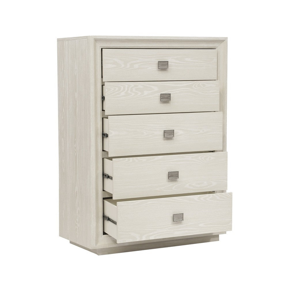 Maxi 54 Inch Tall Dresser Chest 5 Drawers with Metal Handles Beige Wood BM309128
