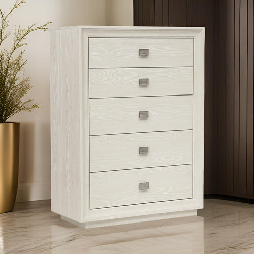 Maxi 54 Inch Tall Dresser Chest, 5 Drawers with Metal Handles, Beige Wood