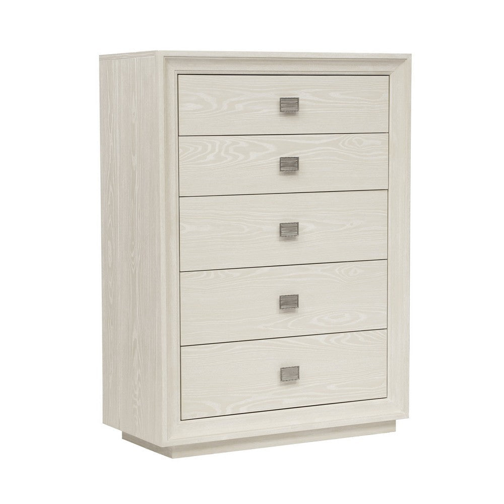 Maxi 54 Inch Tall Dresser Chest, 5 Drawers with Metal Handles, Beige Wood