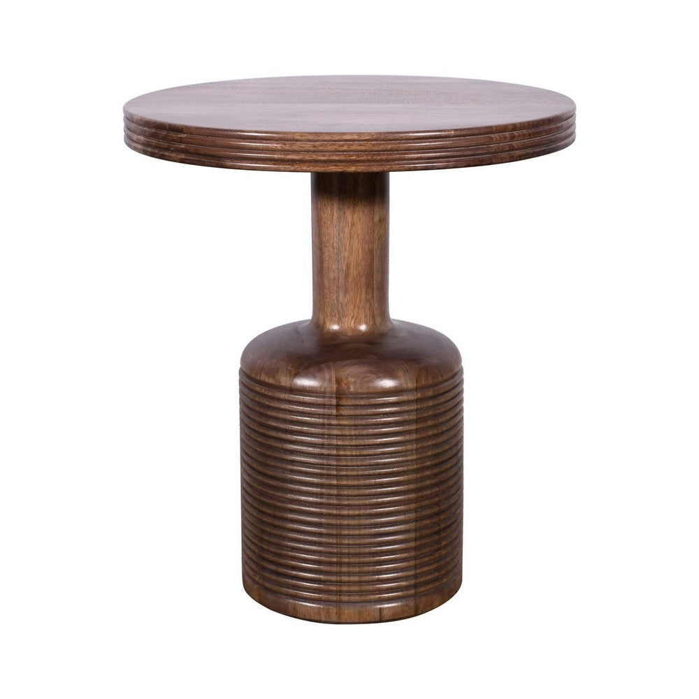 Rise 21 Inch Side End Table Round Top Accent Pedestal Base Brown Wood BM309131