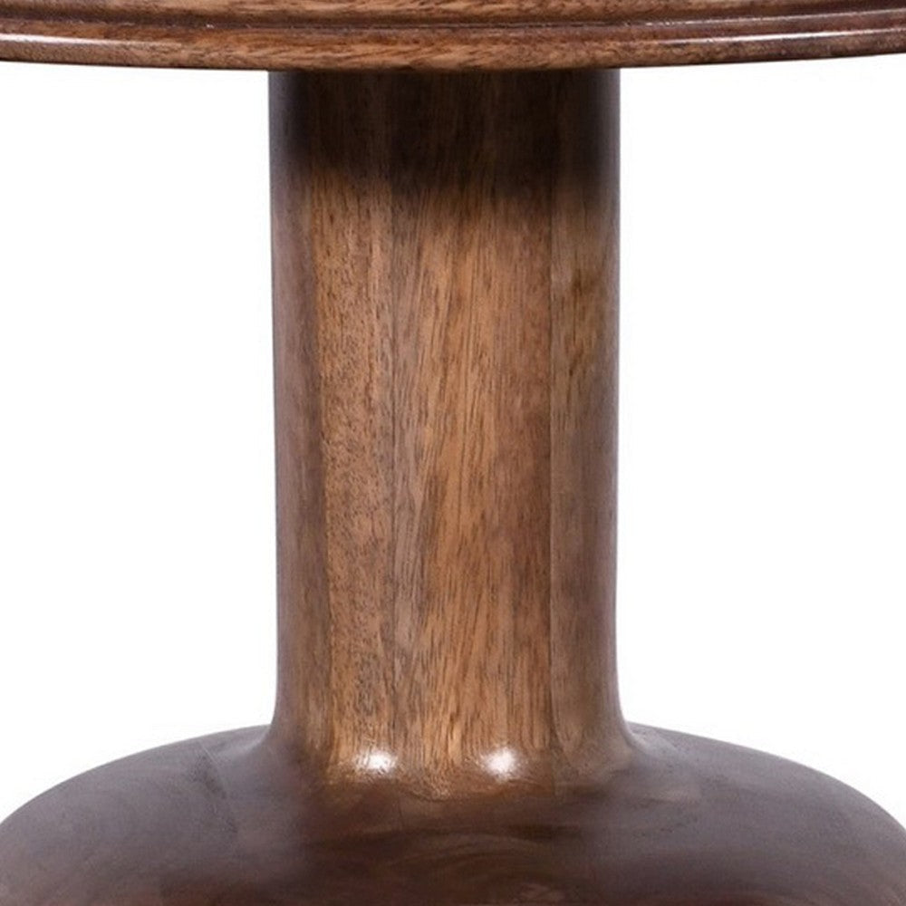 Rise 21 Inch Side End Table Round Top Accent Pedestal Base Brown Wood BM309131