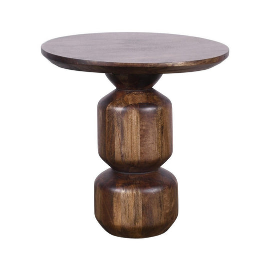 Rise 23 Inch Side End Table, Round, Modern, Pedestal Base, Brown Wood