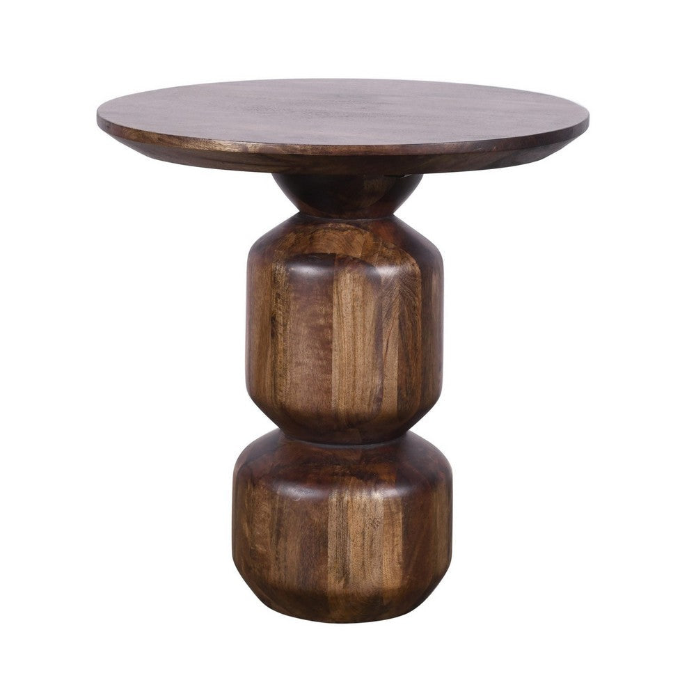Rise 23 Inch Side End Table Round Modern Pedestal Base Brown Wood BM309134