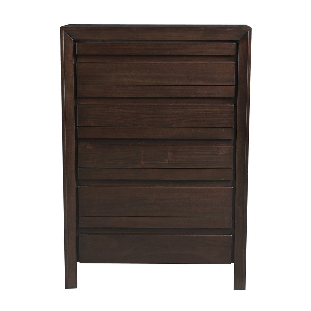 Oxo 51 Inch Tall Dresser Chest 5 Drawers Carved Handles Dark Brown Wood BM309135