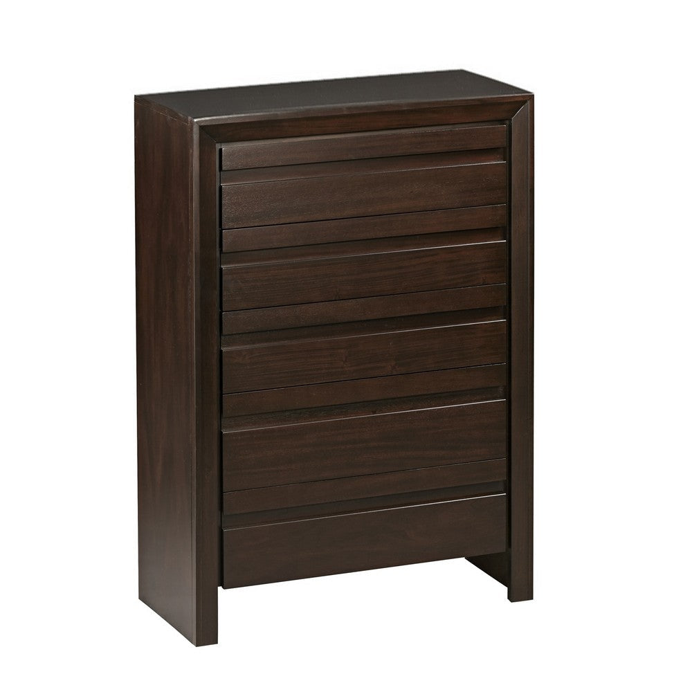 Oxo 51 Inch Tall Dresser Chest 5 Drawers Carved Handles Dark Brown Wood BM309135