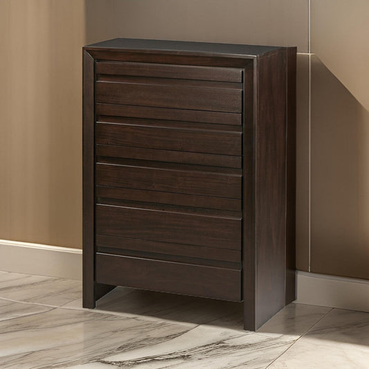 Oxo 51 Inch Tall Dresser Chest, 5 Drawers, Carved Handles, Dark Brown Wood