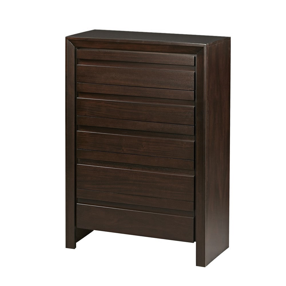 Oxo 51 Inch Tall Dresser Chest, 5 Drawers, Carved Handles, Dark Brown Wood