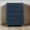 Herst 54 Inch Tall Dresser Chest, 5 Drawers, Acrylic Bar Handles, Blue Wood