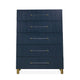 Herst 54 Inch Tall Dresser Chest, 5 Drawers, Acrylic Bar Handles, Blue Wood