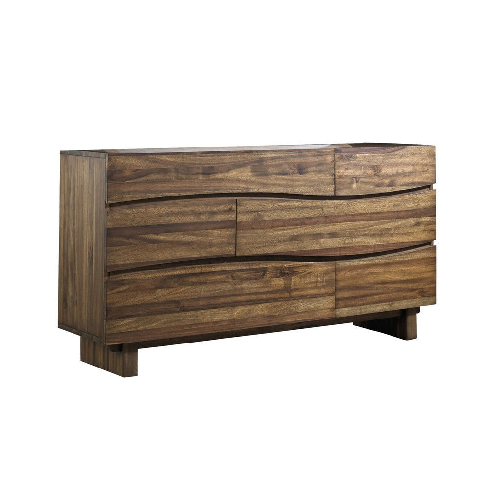 Lime 64 Inch Dresser, 6 Drawers, Natural Wood Grain Details, Brown Wood
