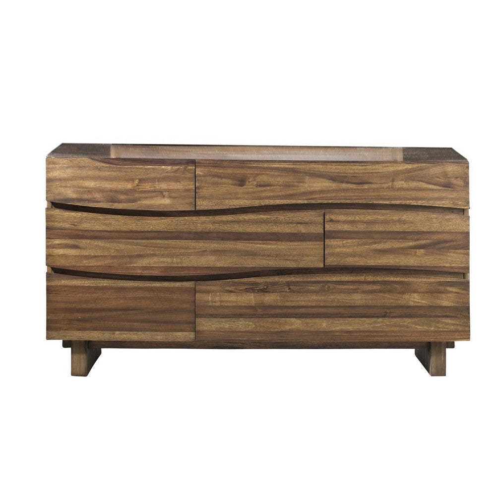 Lime 64 Inch Dresser 6 Drawers Natural Wood Grain Details Brown Wood BM309138