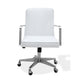 Rux 26 Inch Office Swivel Chair, White Faux Leather, Rolling Steel Base