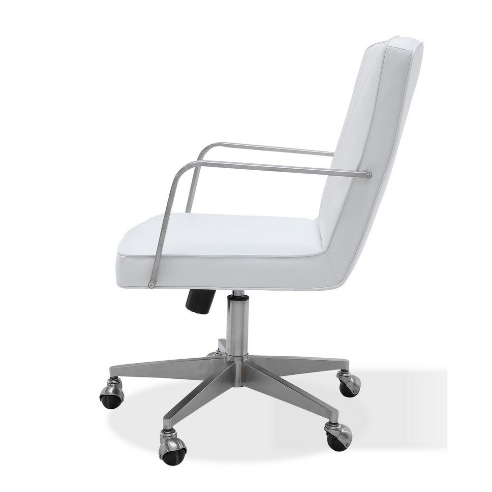 Rux 26 Inch Office Swivel Chair White Faux Leather Rolling Steel Base BM309141