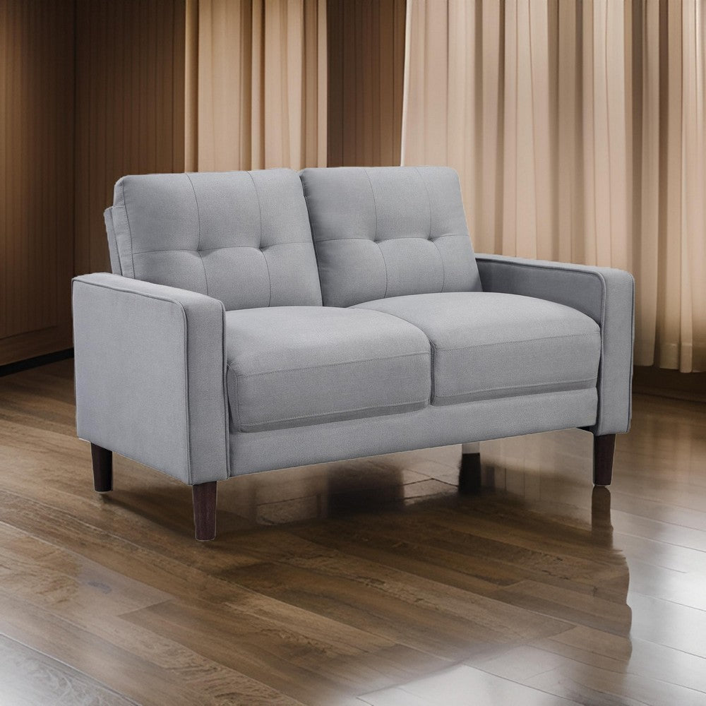 Bow 54 Inch Loveseat, Grid Tufted Back, Track Arms, Self Welt Trim, Gray By Casagear Home