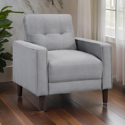 Bow 32 Inch Accent Chair, Grid Tufted, Track Arms, Self Welt Trim, Gray By Casagear Home