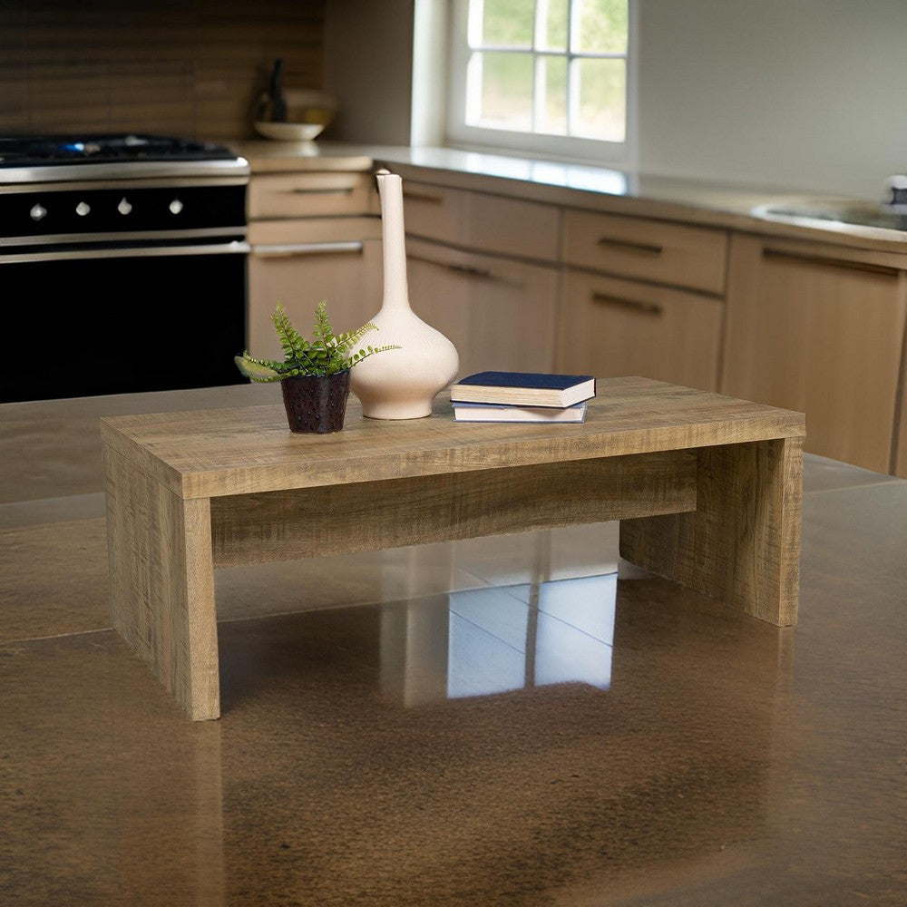 Nette 47 Inch Coffee Table with Rough Hewn Saw Marks, Wood, Natural Brown By Casagear Home