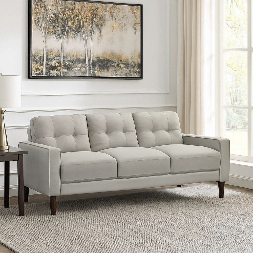 Bow 77 Inch Sofa, Grid Tufted Back, Track Arms, Self Welt Trim, Beige By Casagear Home