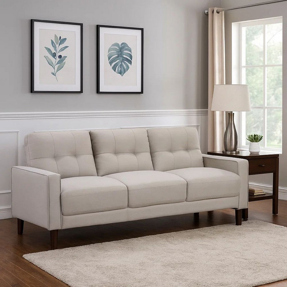 Bow 77 Inch Sofa, Grid Tufted Back, Track Arms, Self Welt Trim, Beige By Casagear Home