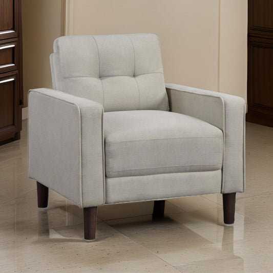 Bow 32 Inch Accent Chair Grid Tufted Track Arms Self Welt Trim Beige By Casagear Home BM309150