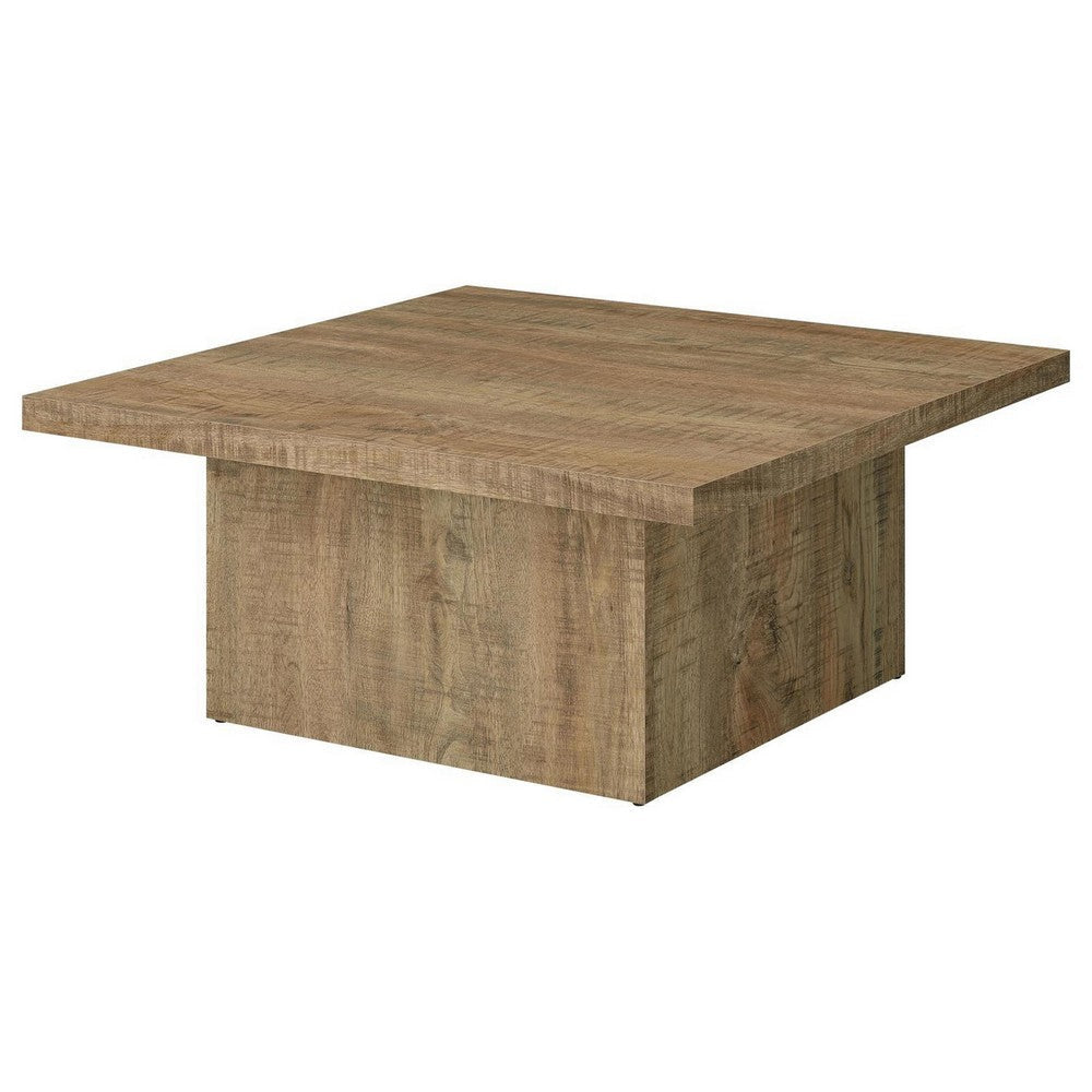 Zet 36 Inch Square Coffee Table with Oversized Block Base Mango Brown By Casagear Home BM309152