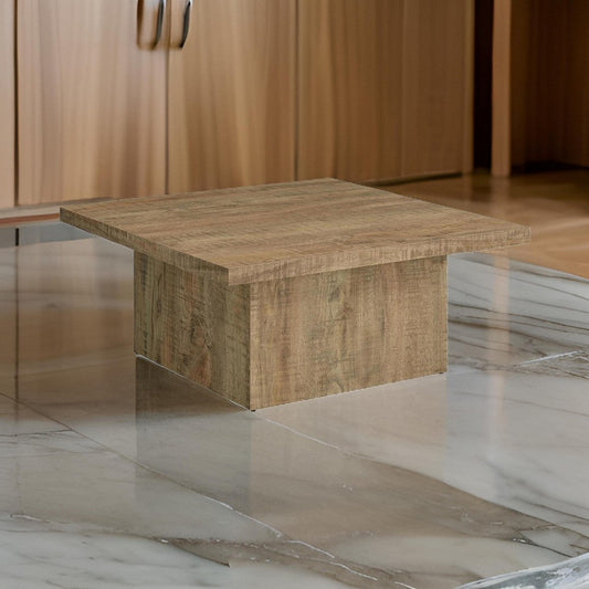 Zet 36 Inch Square Coffee Table with Oversized Block Base, Mango Brown By Casagear Home