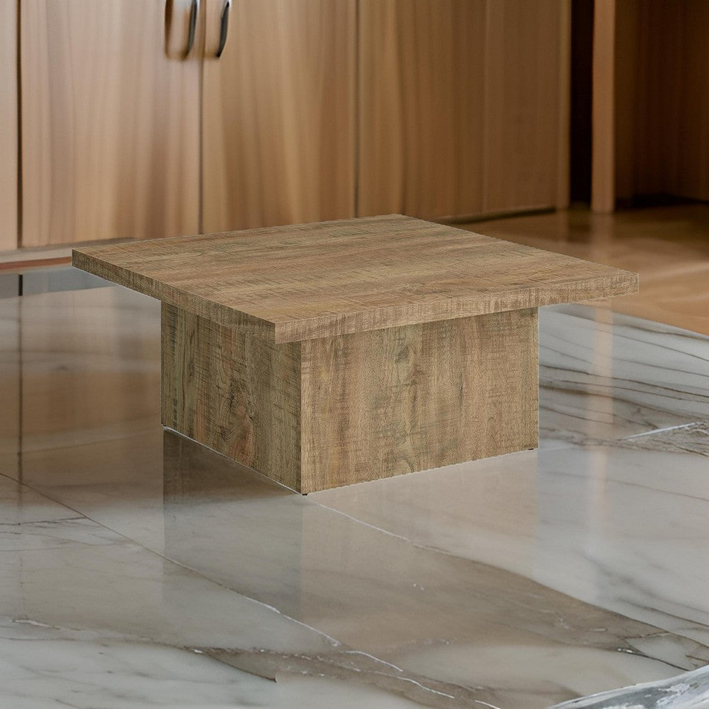 Zet 36 Inch Square Coffee Table with Oversized Block Base, Mango Brown By Casagear Home