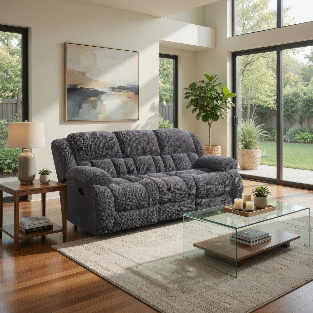 Jak 99 Inch Sofa, Power Recliner, Padded Backrest, Charcoal Gray Fabric By Casagear Home