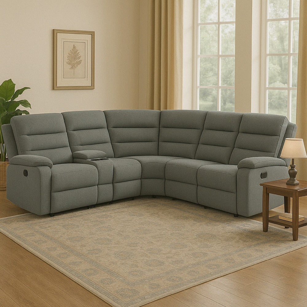 106 Inch 3 Piece Sectional Sofa Manual Recliner, Dual AC/USB, Smoke Gray By Casagear Home
