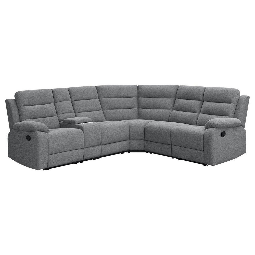 106 Inch 3 Piece Sectional Sofa Manual Recliner Dual AC/USB Smoke Gray By Casagear Home BM309158